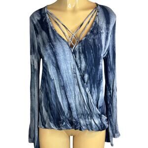 𝅺Rossmore Gray Tie Dye Long Bell Sleeve Wrap Top Size Large